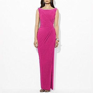 Pink Ralph Lauren Sleeveless Boat Neck Evening Gown with Ruching (sz 12)